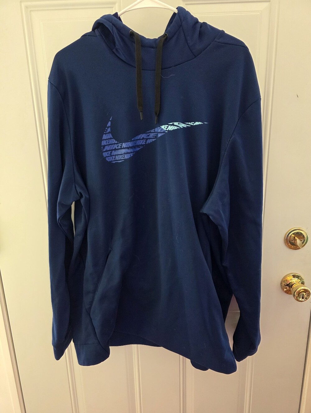 Nike Men's Navy Crewneck Hoodie with Graphic Swoosh Size XXL